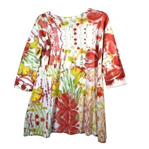 Atelier 5 Top NWT 3/4 Sleeve Medium Pullover FLORAL Pink  Yellow Artsy